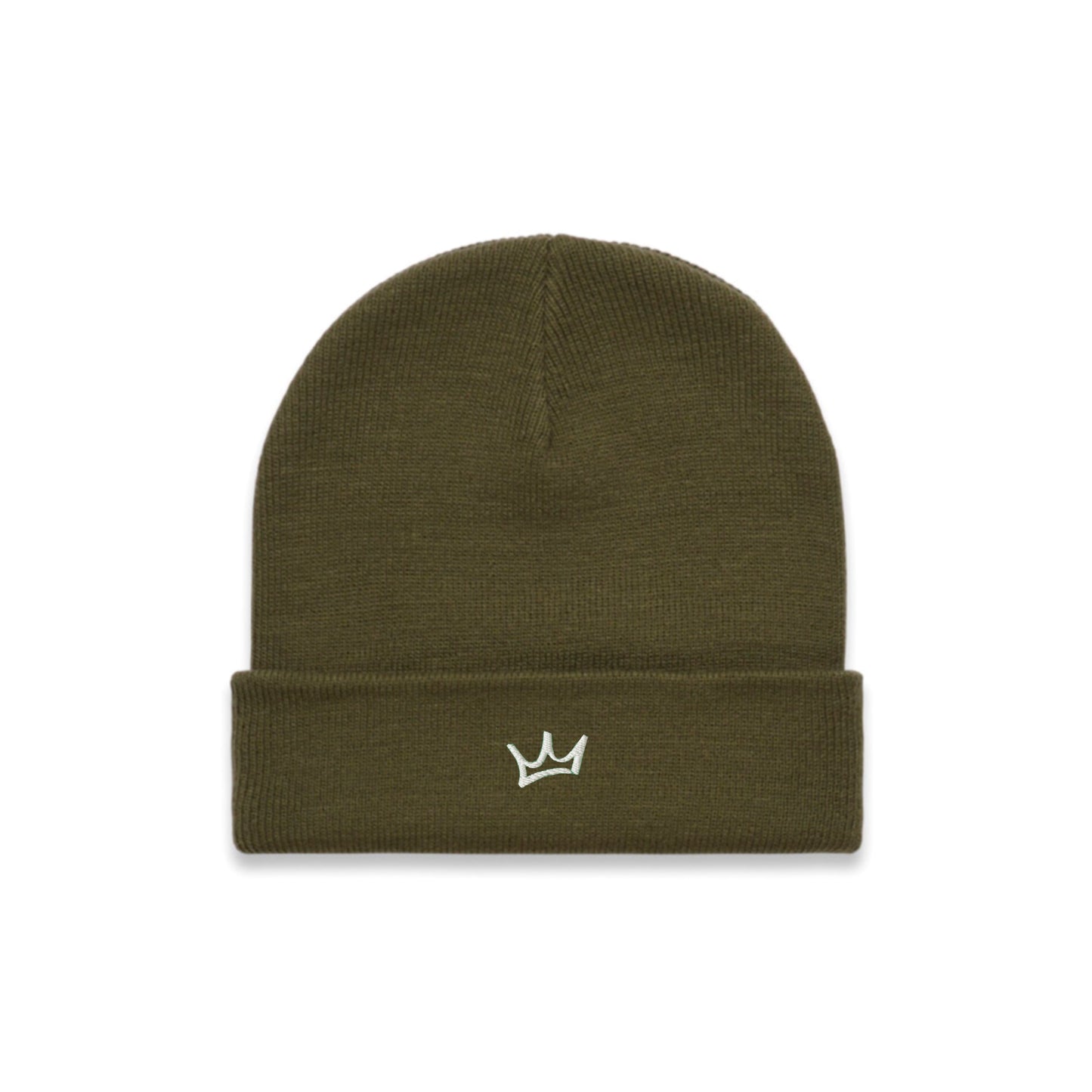 Crown Cuff Beanie - Army/White
