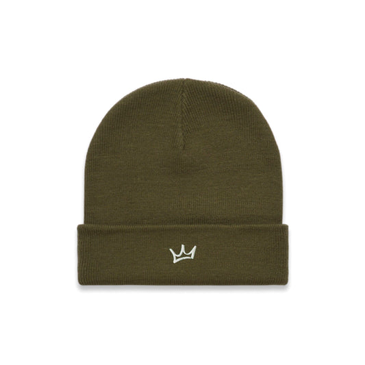 Crown Cuff Beanie - Army/White